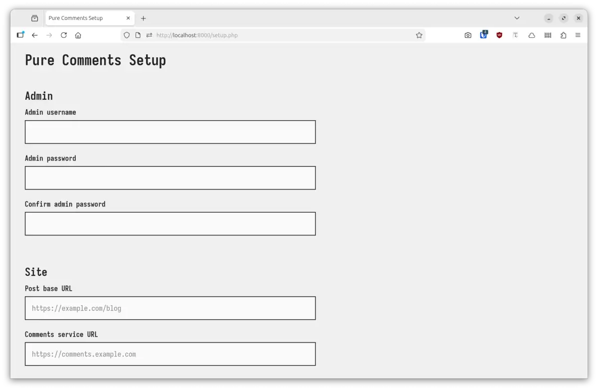 Setup screen