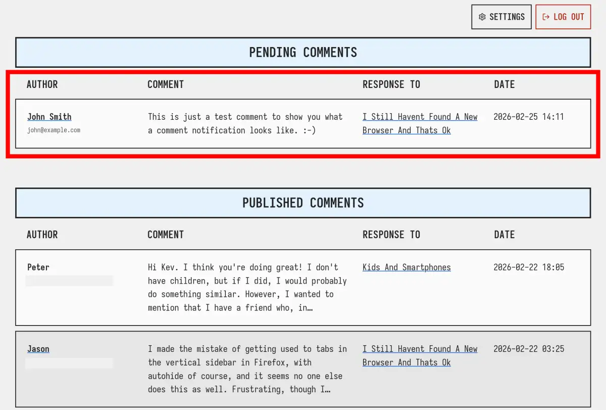 pending comment